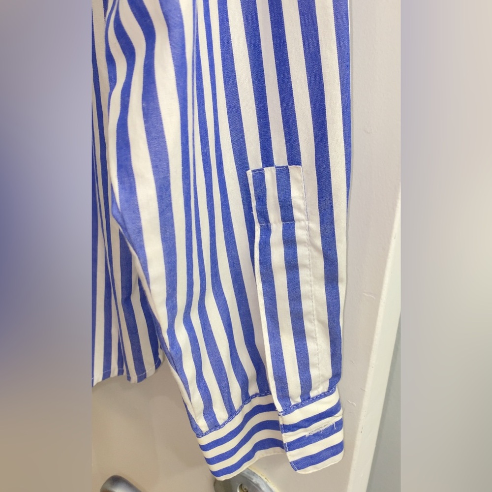 Liz Claiborne 100% Cotton Liz Sport Long Sleeve Blue Striped Women's Blouse - Picture 7 of 7